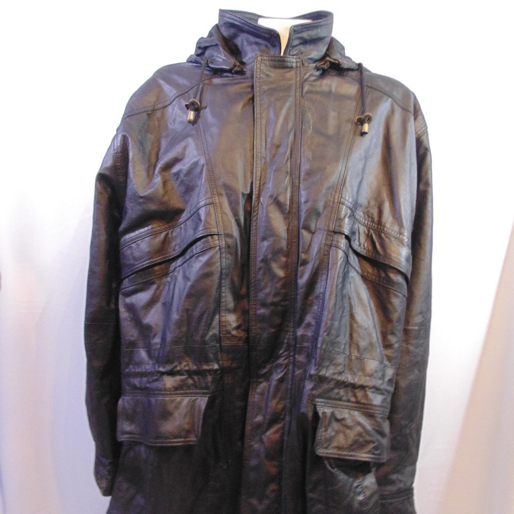 Franklin Allen Leather Coat Black XXL full zip, faux fur lined XXL